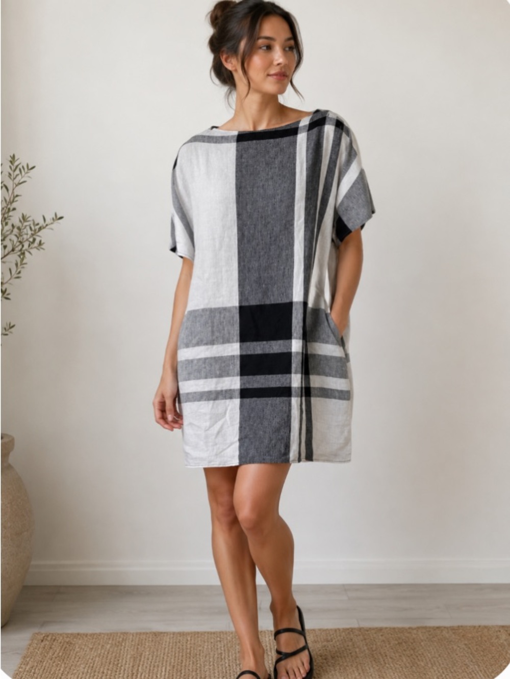 Beau Jours Linen Dress short sleeve pockets Medium